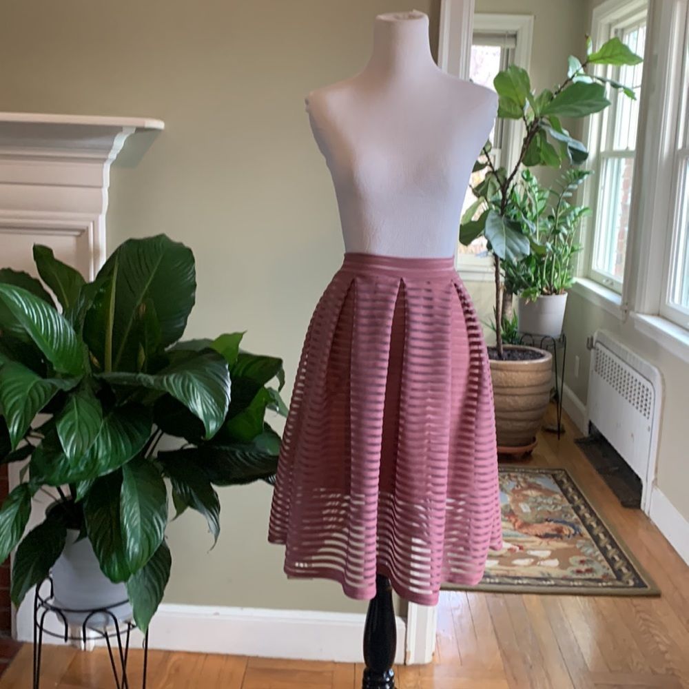 A-line rose color sheer and striped skirt boutique never worn NWOT size small